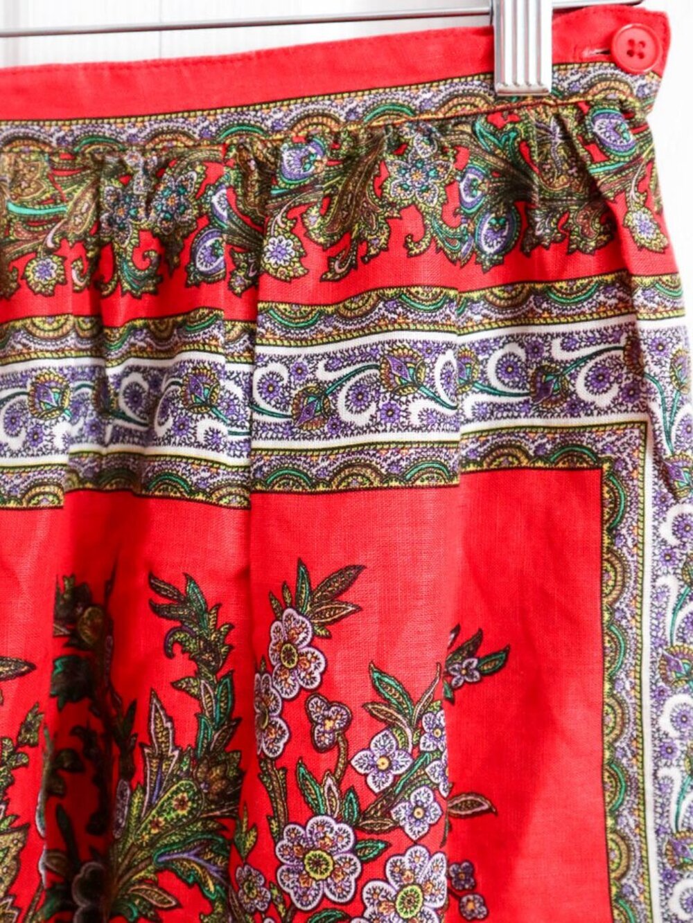 Vtg Carroll Reed A-Line Midi Skirt Sz 6 Red Floral Paisley Boho Hippie 70s USA - Picture 4 of 8